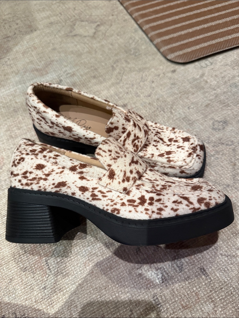 Wild Pair Cream and Brown Speckled Chunky-Heel Loafers